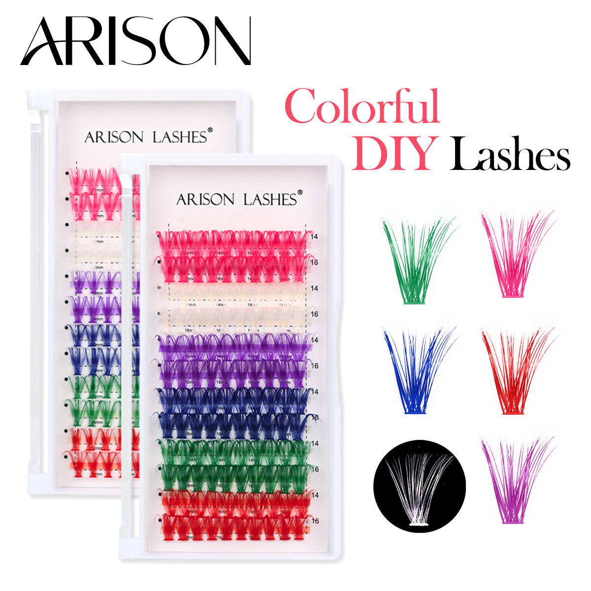 Lash Tile Palette - ARISON 12 рядов разноцветных кластерных ресниц